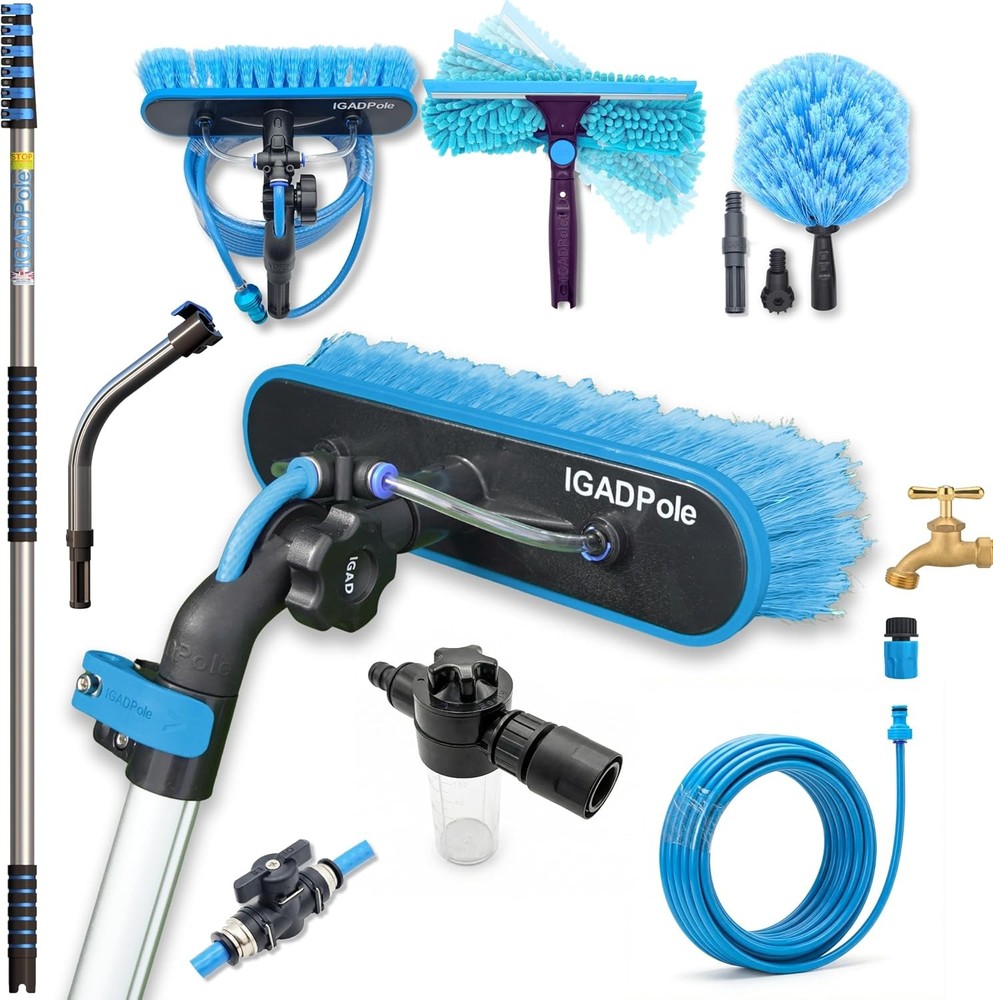 Water Fed Pole Washing Kit 28FT Soap Dispenser Squeegee Brush