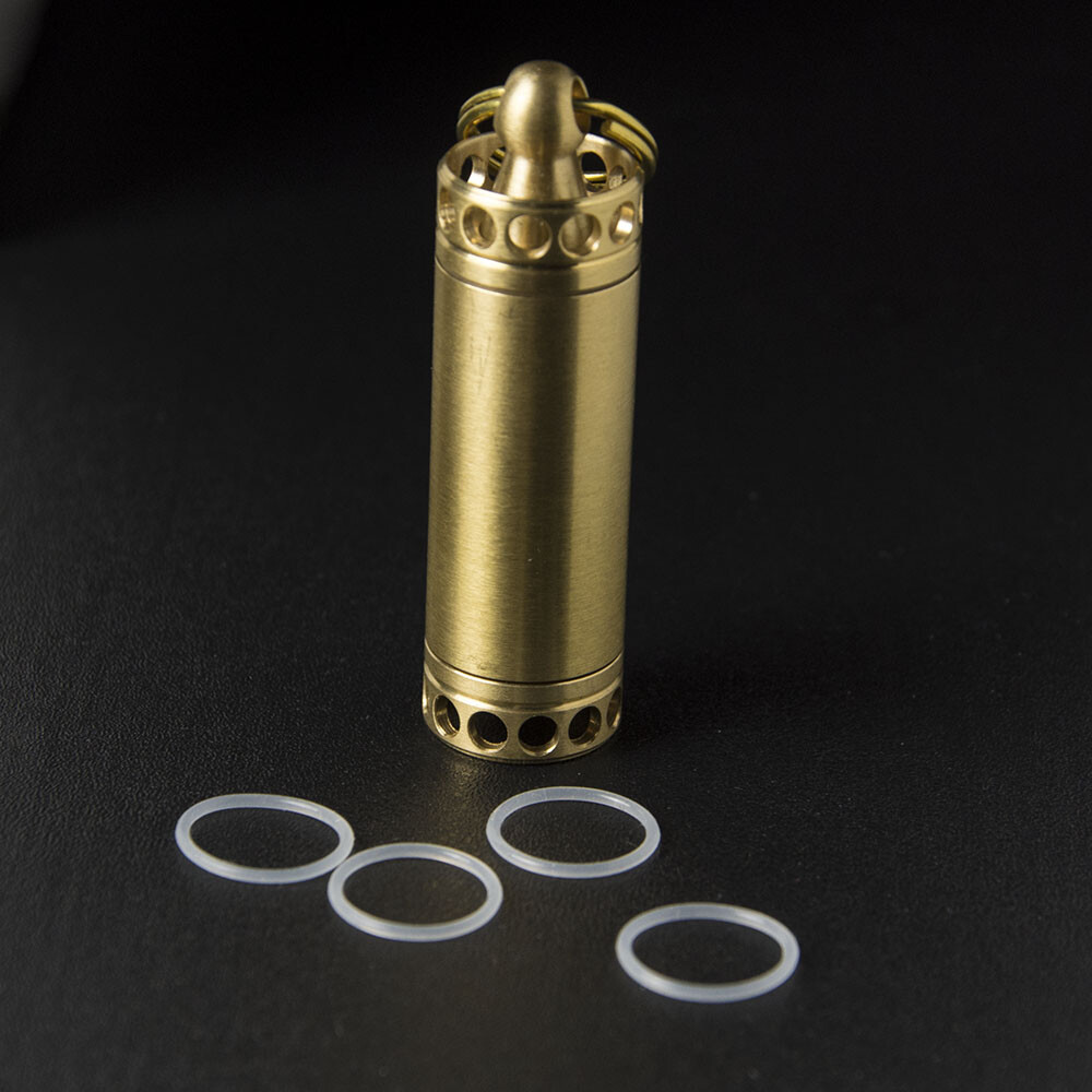 Mini Waterproof Brass Canister Pill Capsule Bottle EDC Keychain