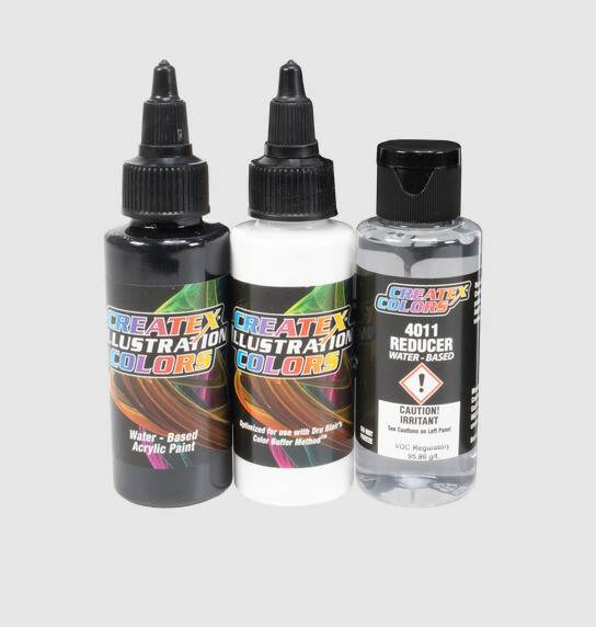 Createx Illustration Colors 2oz Black, White, and Reducer Set