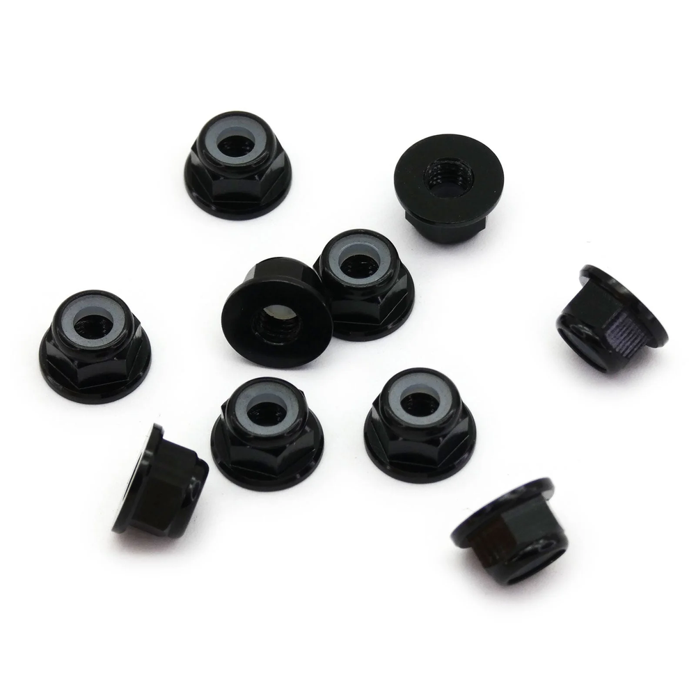 10pcs M5 Flange Locking Hex Nuts Nylon Insert Anodized Aluminum (Black)