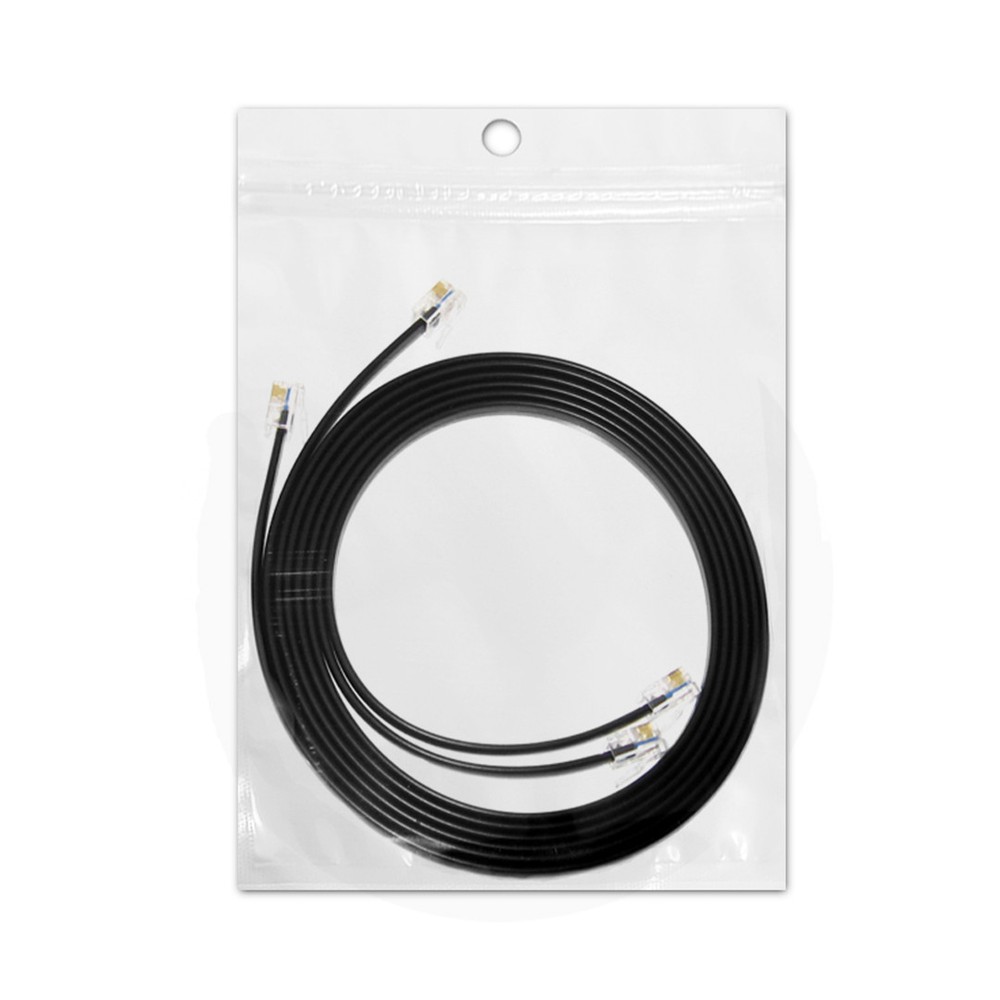2-Pack Black RJ12 6P6C Heavy Duty Straight Data Cable. Custom Size from 2"- 10ft