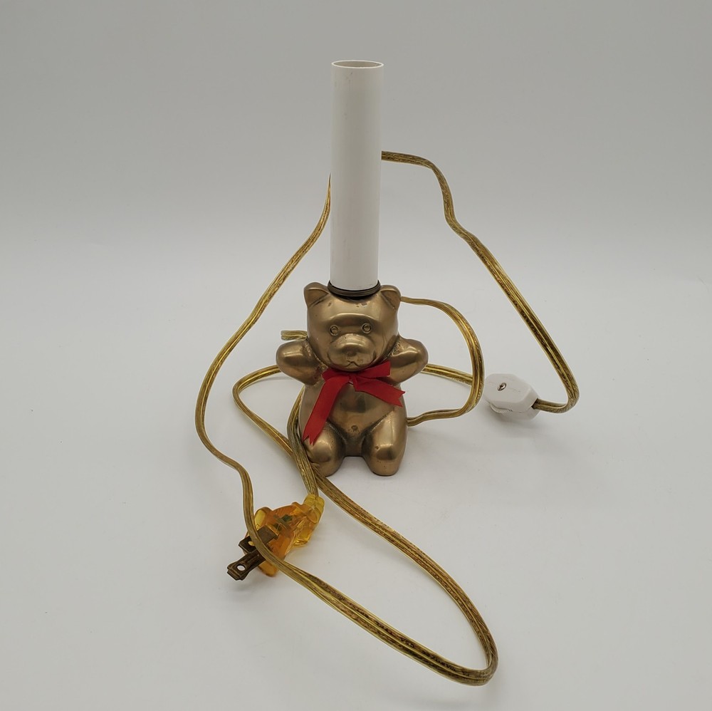VTG Solid Brass Teddy Bear Lamp Portable Nightlight 7 3/4” High Inline switch
