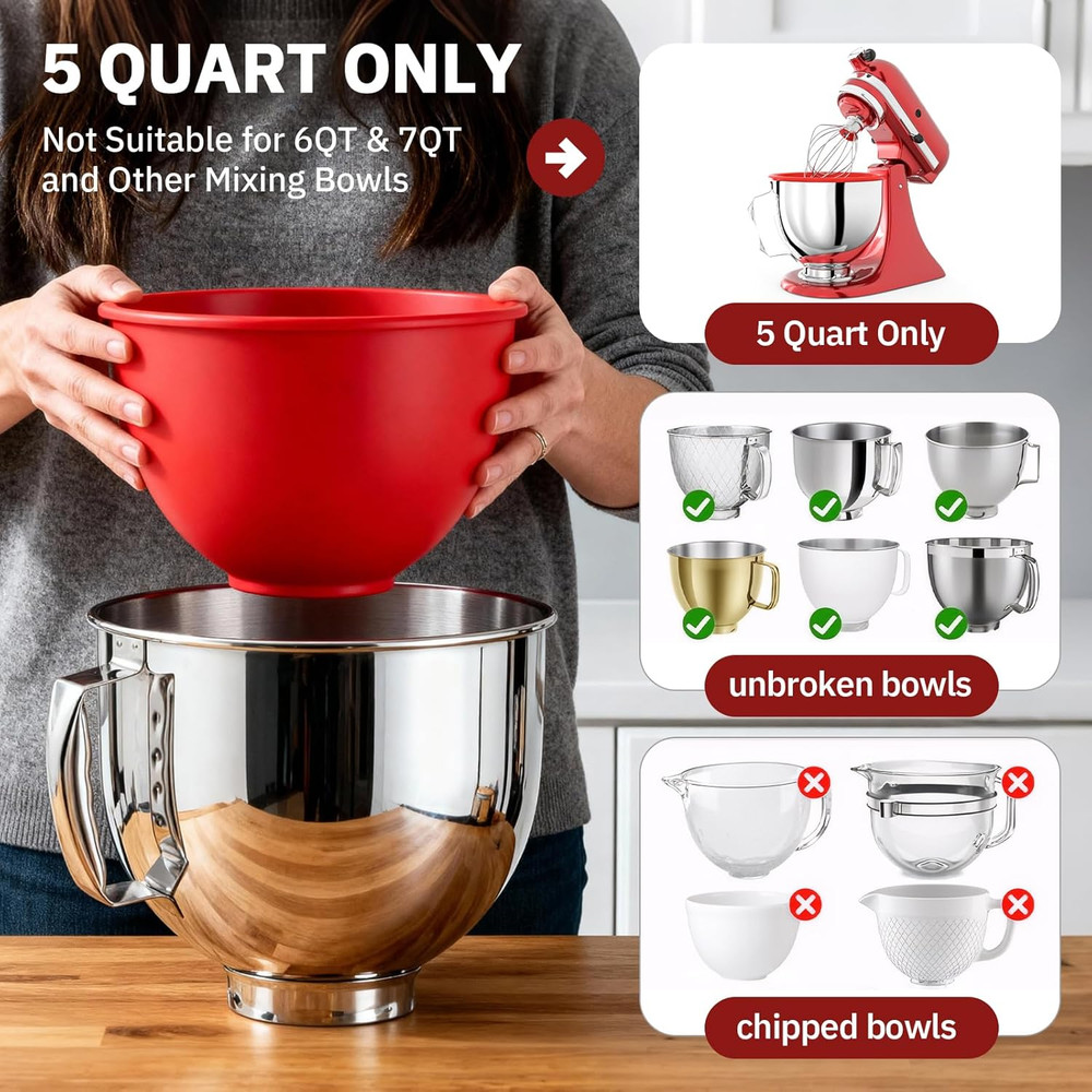 Silicone Liners for Kitchenaid 5QT Mixers - 3-Pack with Lids