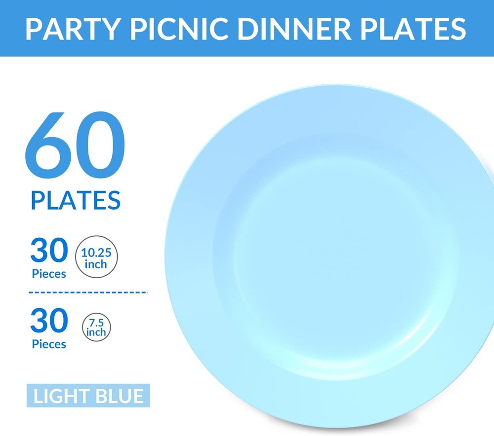 60PCS Disposable Plastic Plates Heavy Duty Plates Wedding/Party