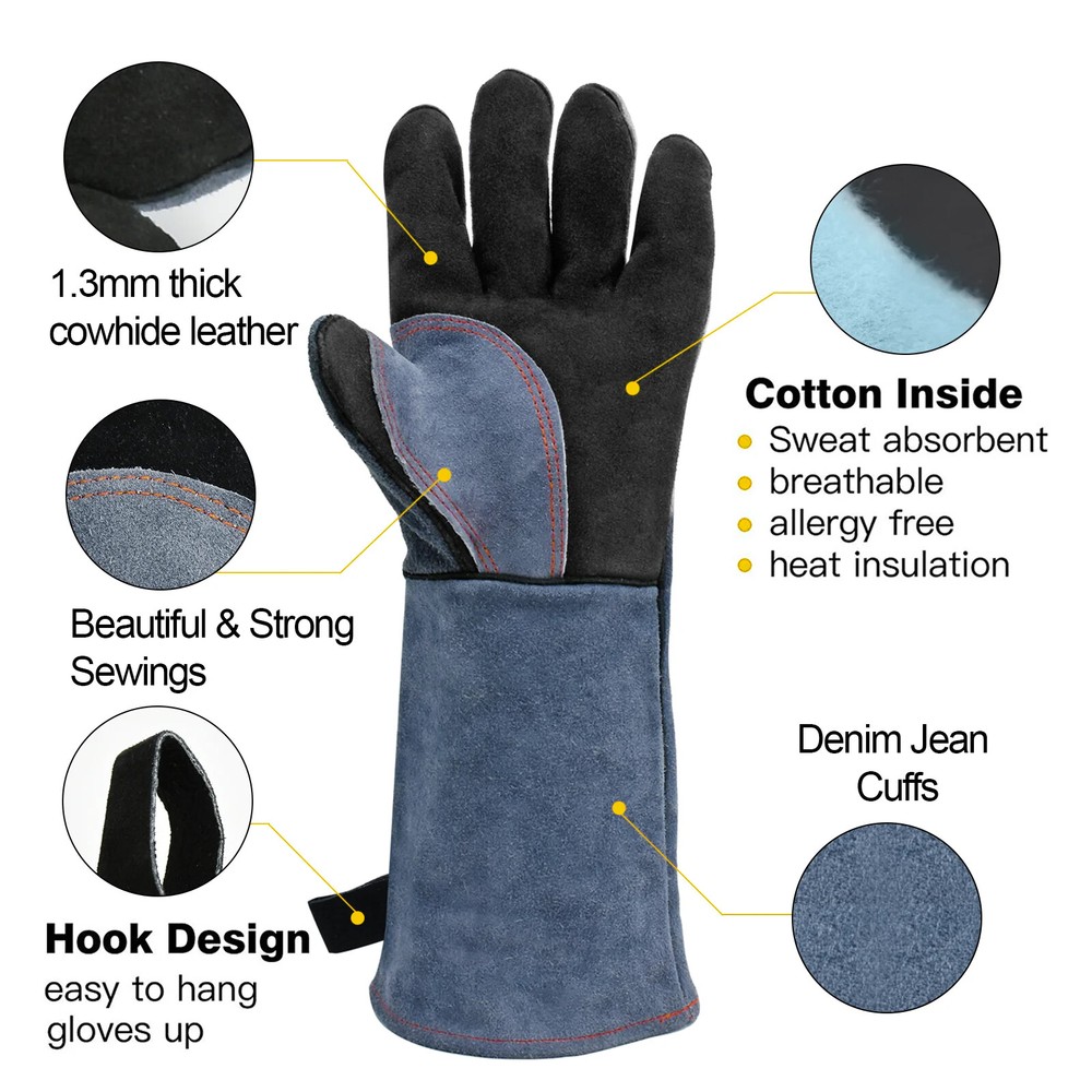 16'' Thick Premium cowhide leather Welding Gloves Blacksmith work gloves