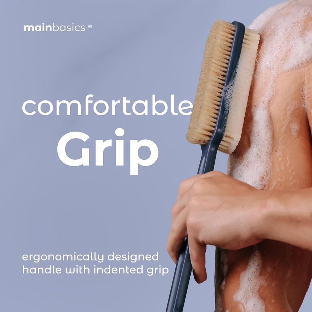 Ergonomic Long Handle Back Scrubber Brush - Soft & Stiff Bristles for Deep Clean