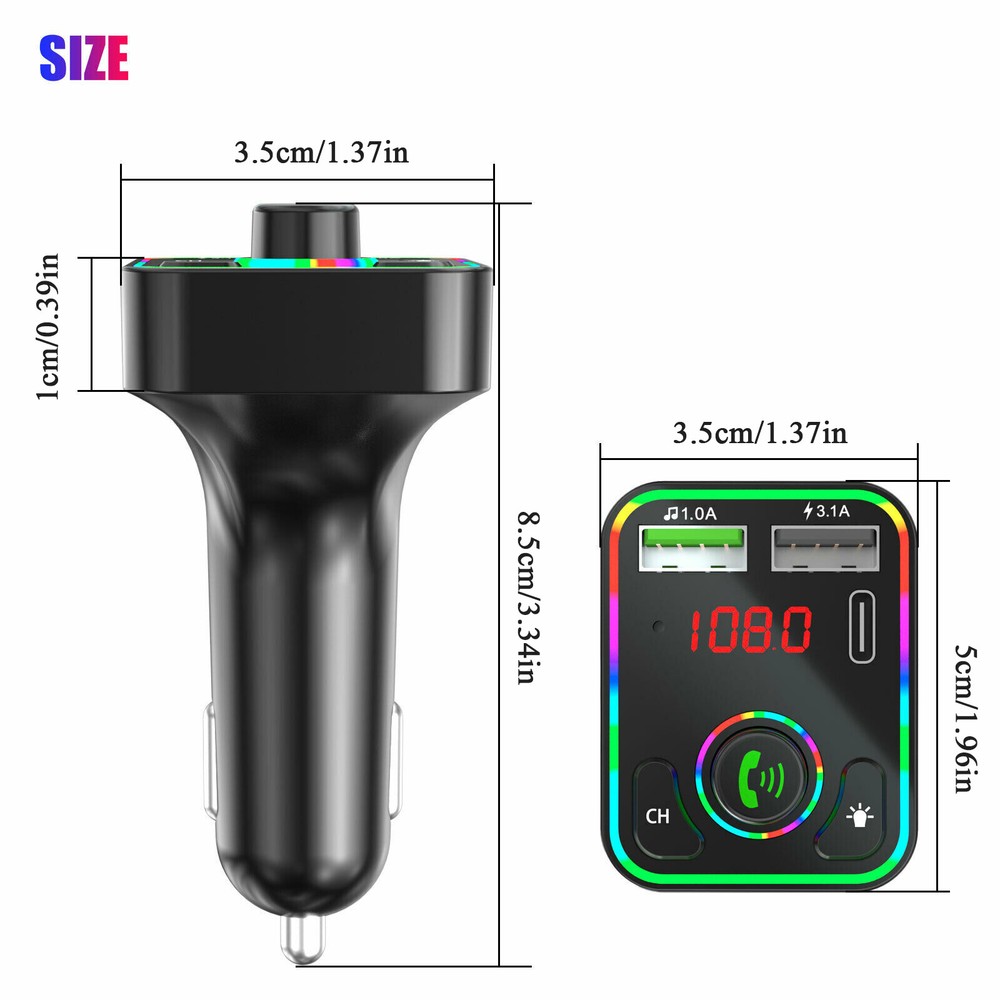 Wireless Car FM Transmitter Mini LED Screen MP3 Bluetooth 5.0 Fast PD Adapter
