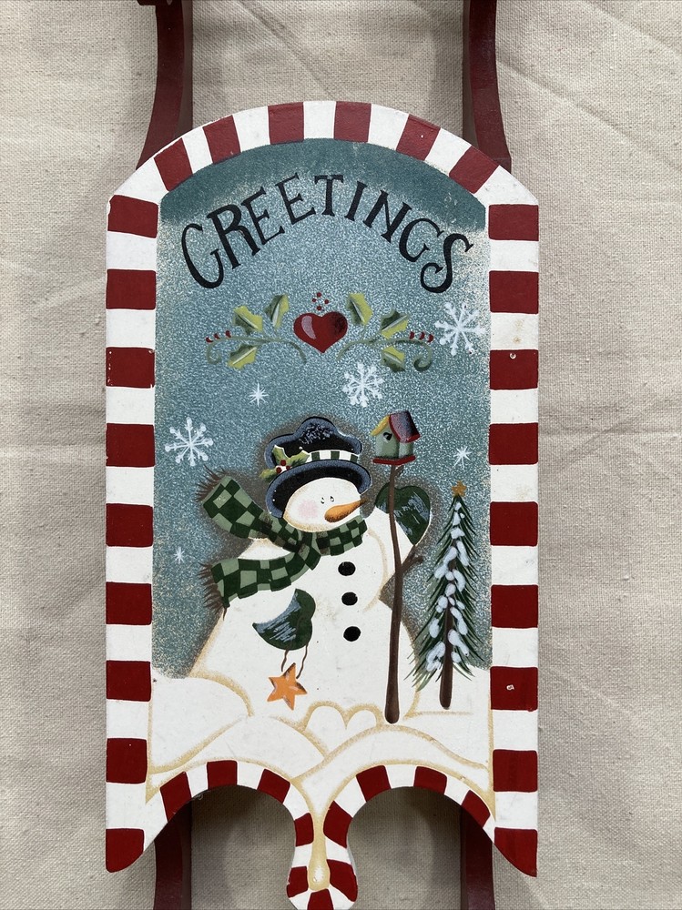 Decorative Christmas Sled with "Greetings"and Snow Man