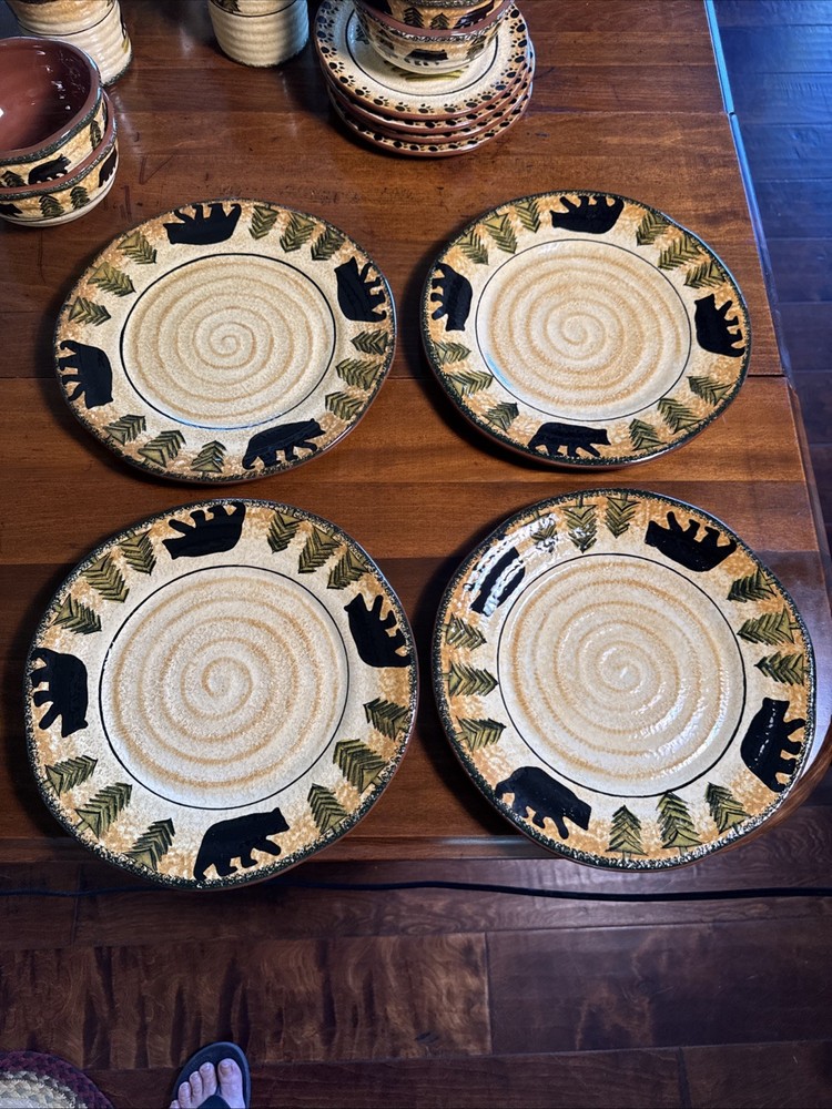 Rustic Bear Paseo Road 16-Piece Ceramic Dinnerware Set for Cabin Style Dining