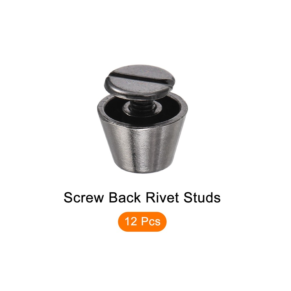 Screw Back Stud Spike (10x7mm) 12pcs, Flat Head Stud Rivets Gun-black