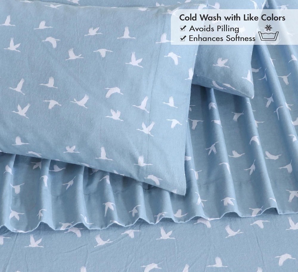 Flannel Sheets Twin Size 100% Cotton Double Brushed Twin Sheets Set Deep Pockets