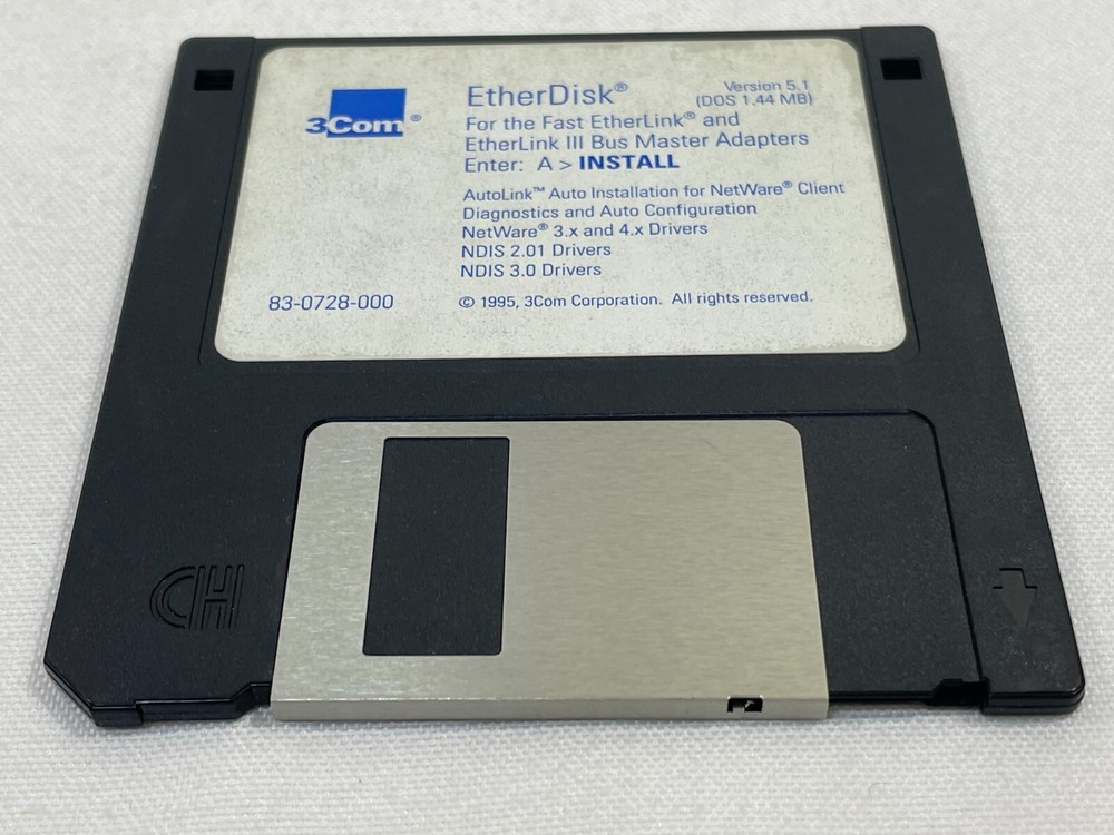 Vintage 1998 3Com EtherDisk XL Version 3.1 PC Computer Software 3.5" Floppy Disk