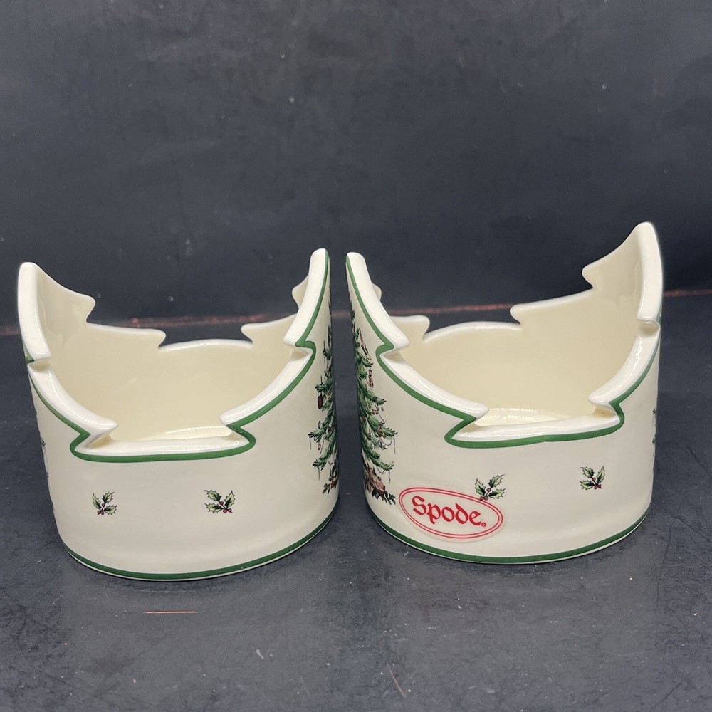 Vintage Spode Christmas Tree Pattern Pillar Candle Votive Holders Set 2 See note