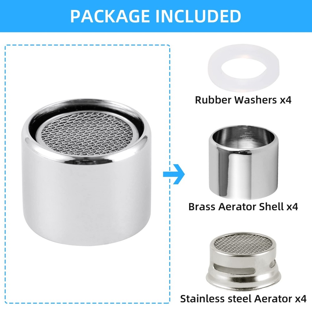 4 PCS Faucet Aerator, Kitchen Sink Aerator Faucet Filter with Solid Brass Shell