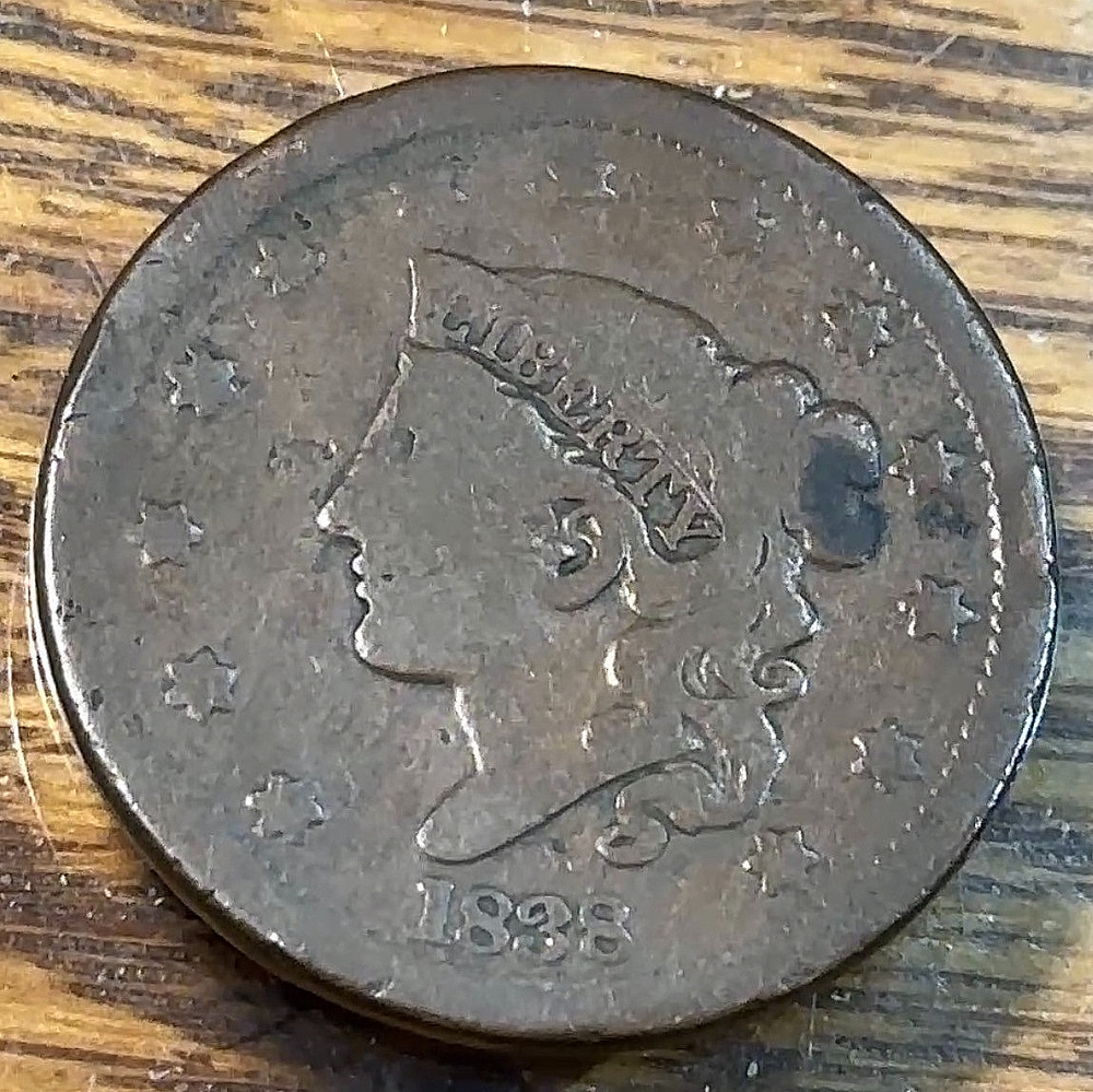 1838 Large Cent Nice Original VG CHRC