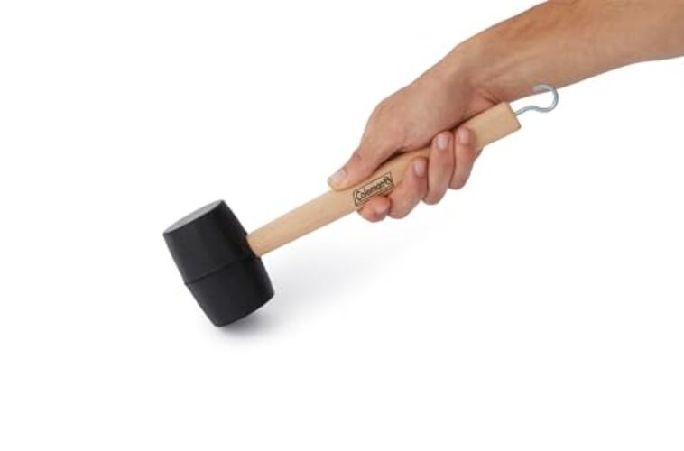 Rubber Mallet with Tent Peg Remover Hook, Double-Sided Mallet Head One Size