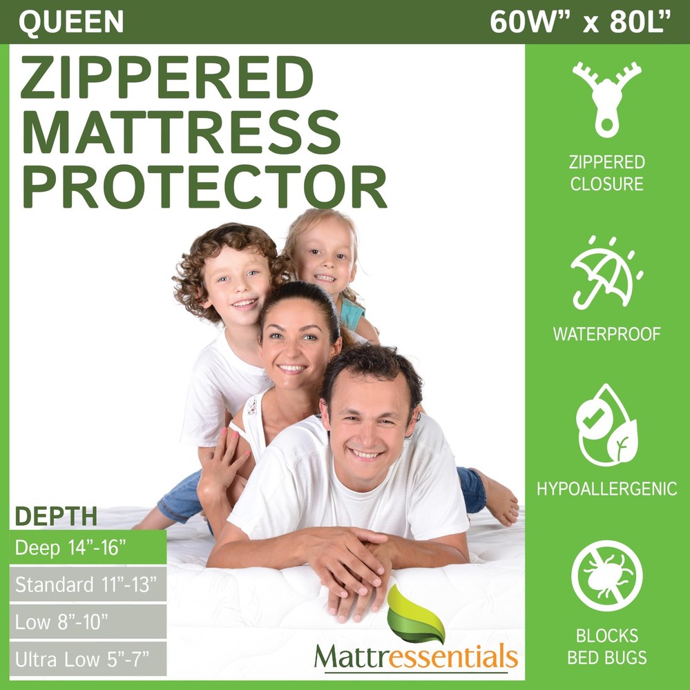 Zippered Queen Mattress Protector (14"-16" Depth) - Bed Bug Waterproof Mattre...