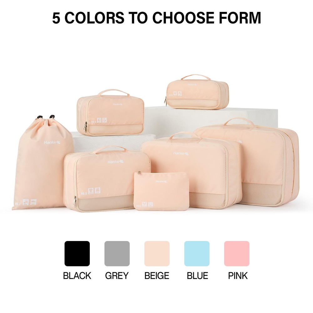 7 Set Compression Packing Cubes for Travel, Expandable Large Packing Cubes fo...