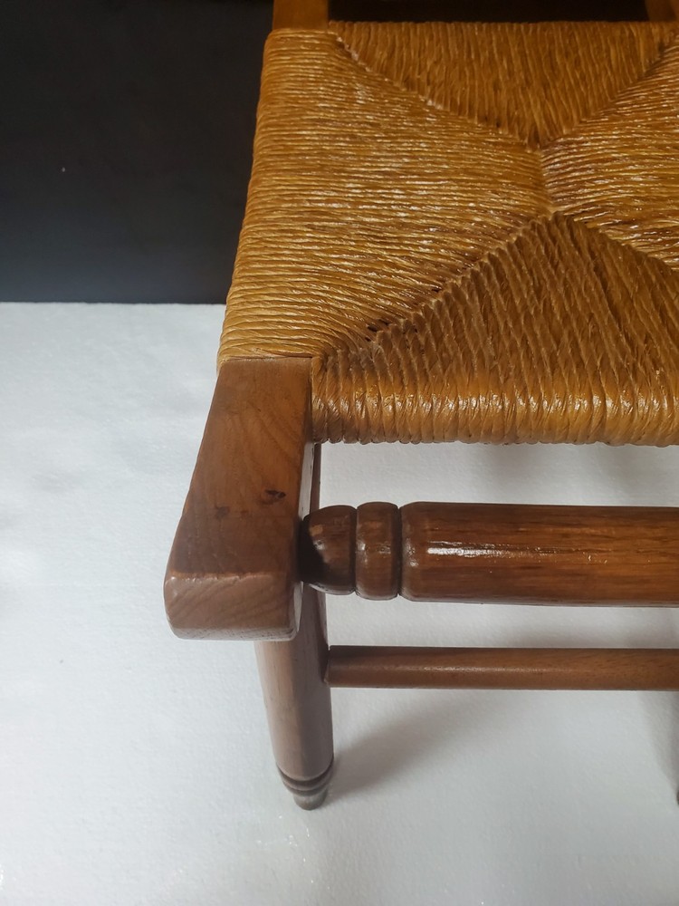 Mid Century Solid Wood Woven Rush Footstool