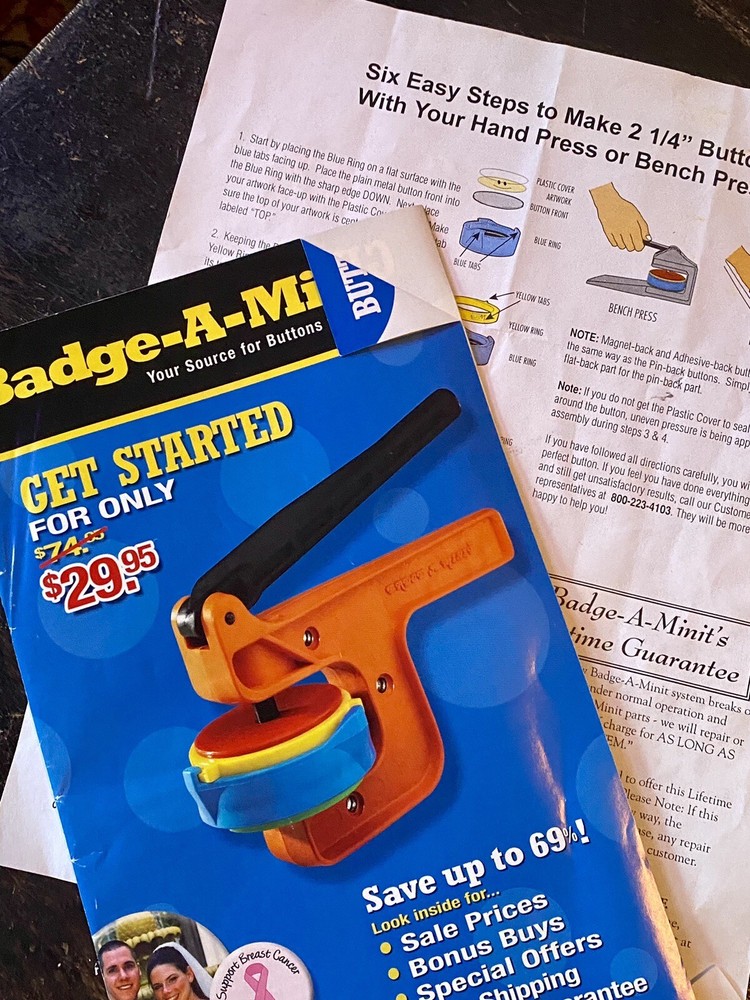 BADGE-A-MINIT HANDPRESS 2 1/4” BADGE PIN BACK BUTTON MAKING KIT SET