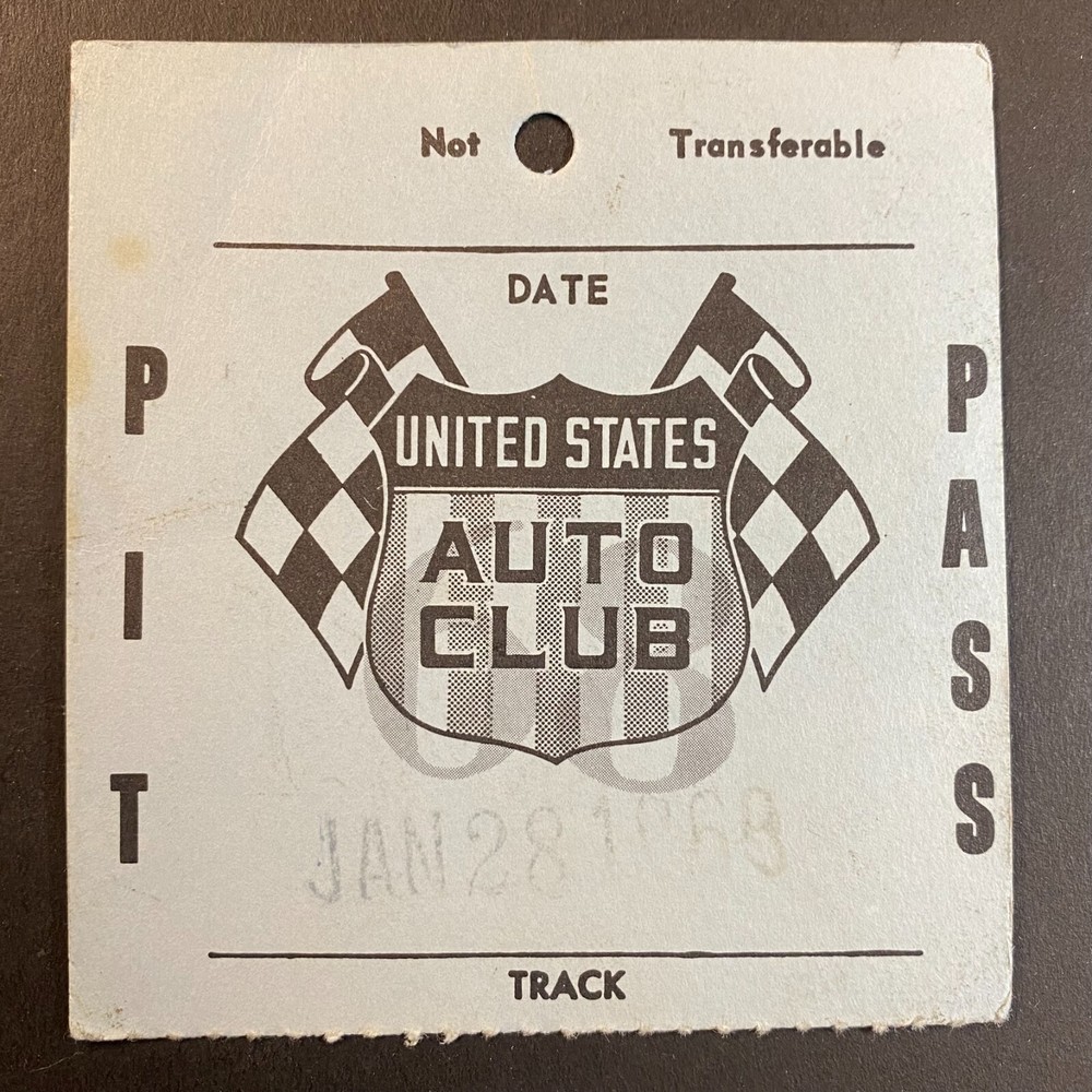 USAC 1968 Pit Pass Jan 28, 1968 VGC Scarce