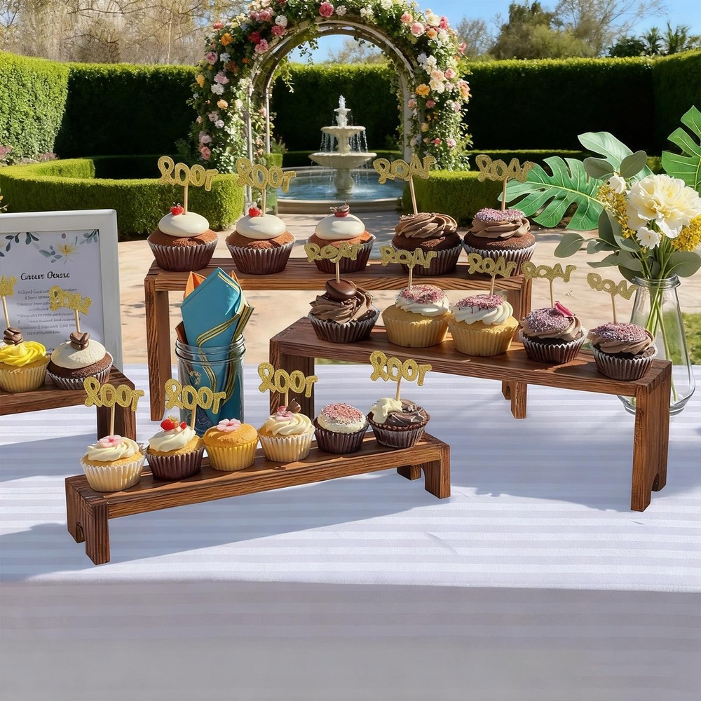 Large 2 Set Stackable Wooden Cupcake Stand Tiered Riser Display Stands for Ve...