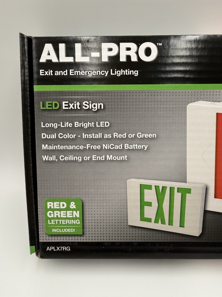 All-Pro EXIT SIGN Red/Green LED Light APLX7RG - NEW