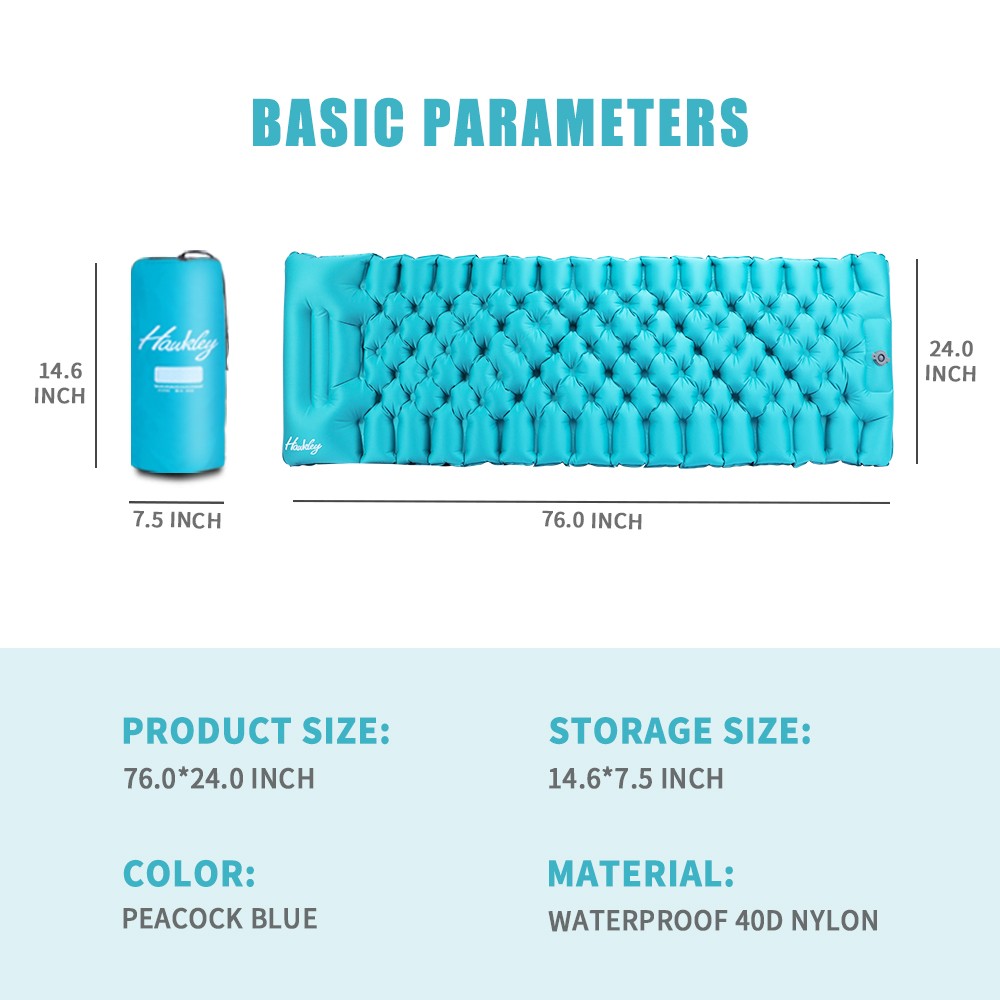 Blue Self-Inflating Sleeping Mats for Camping -Sleeping Pad Comfortable Peacock