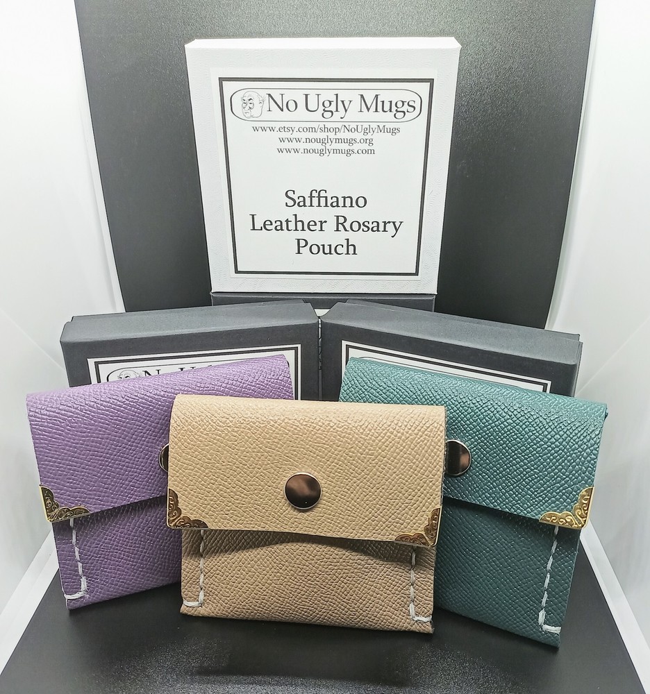 Saffiano Leather Crosshatch patterned Rosary pouch