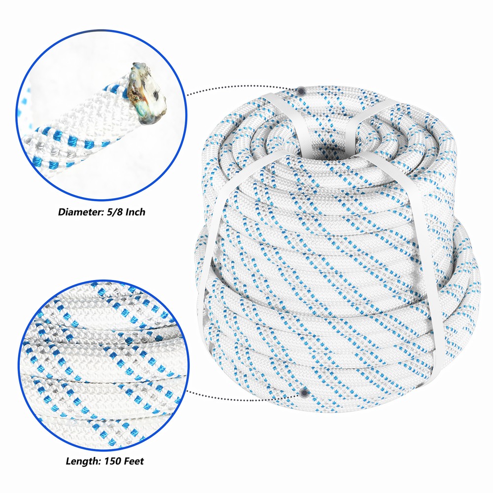 Nylon Double Braid Polyester Arborist Bull Rope Pulling Rigging Line 5/8" × 150'