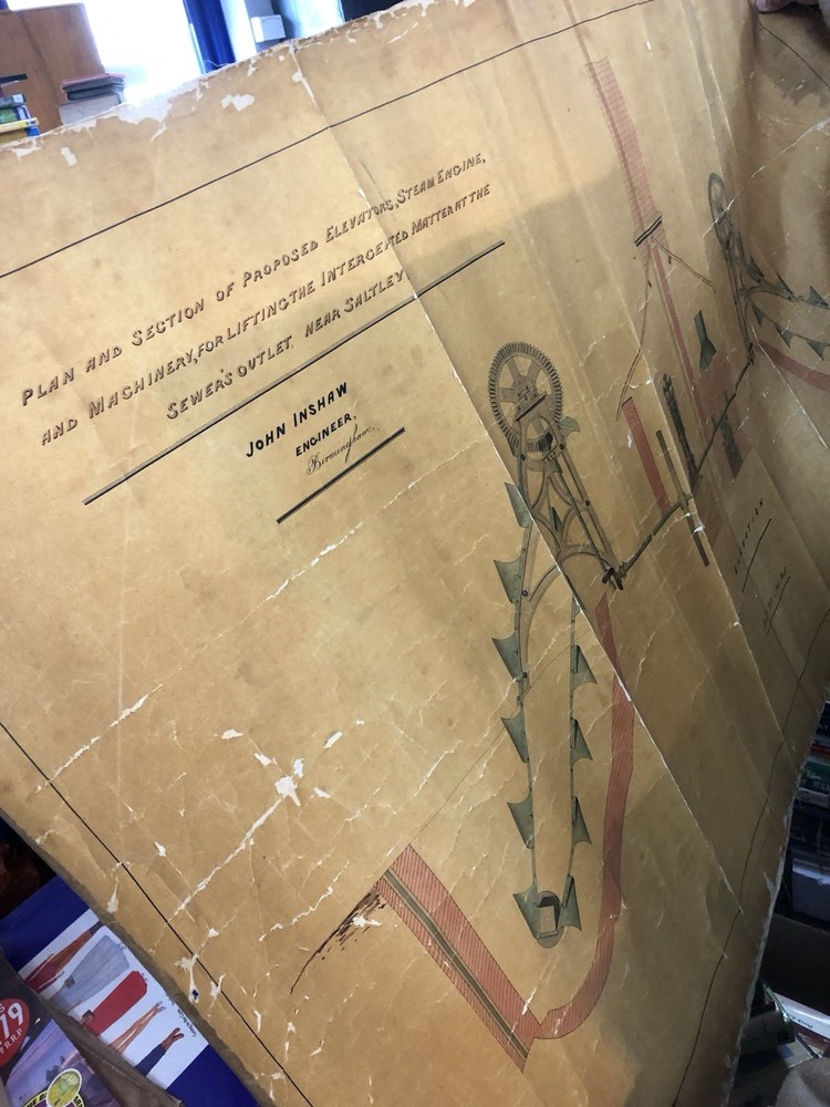 Victorian Engineering Drawing Saltley Sewer Birmingham John Inshaw Original