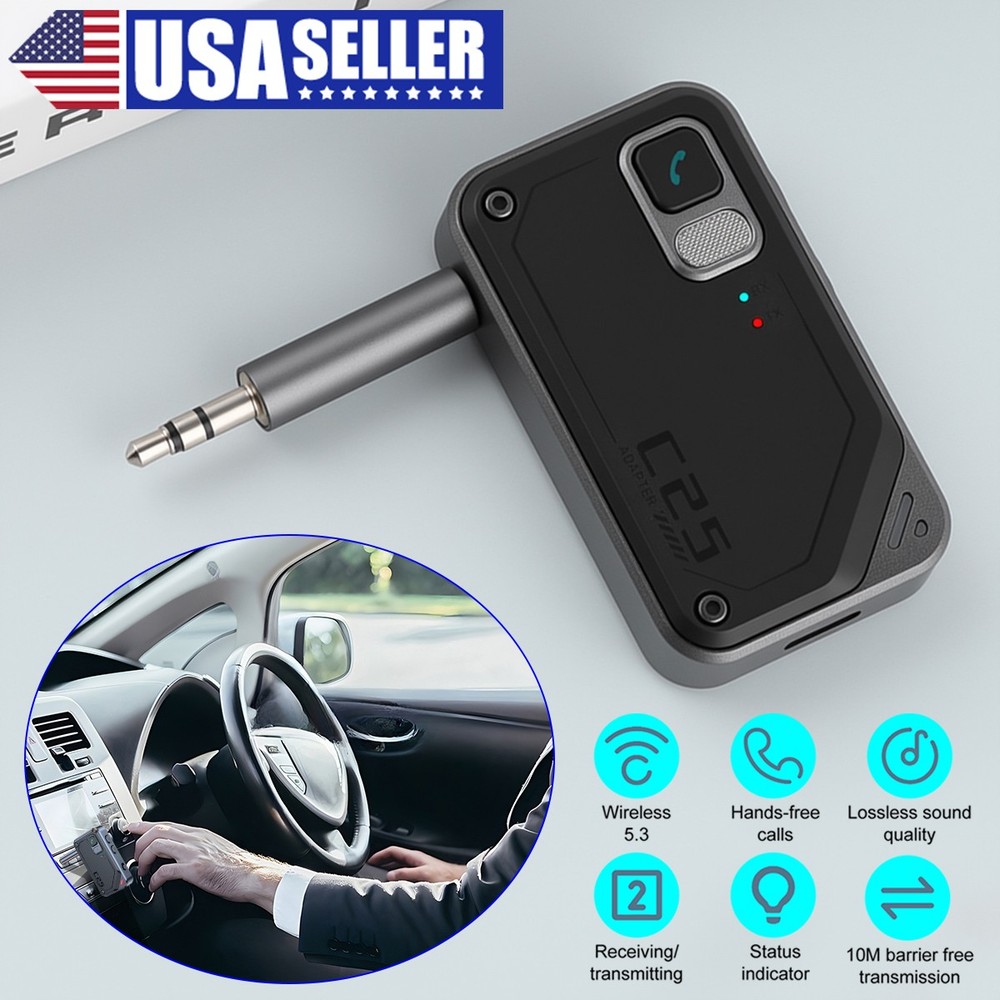 New Car Wireless Bluetooth 5.3 Transmitter Receiver Adapter AUX Audio 3.5mm Jack