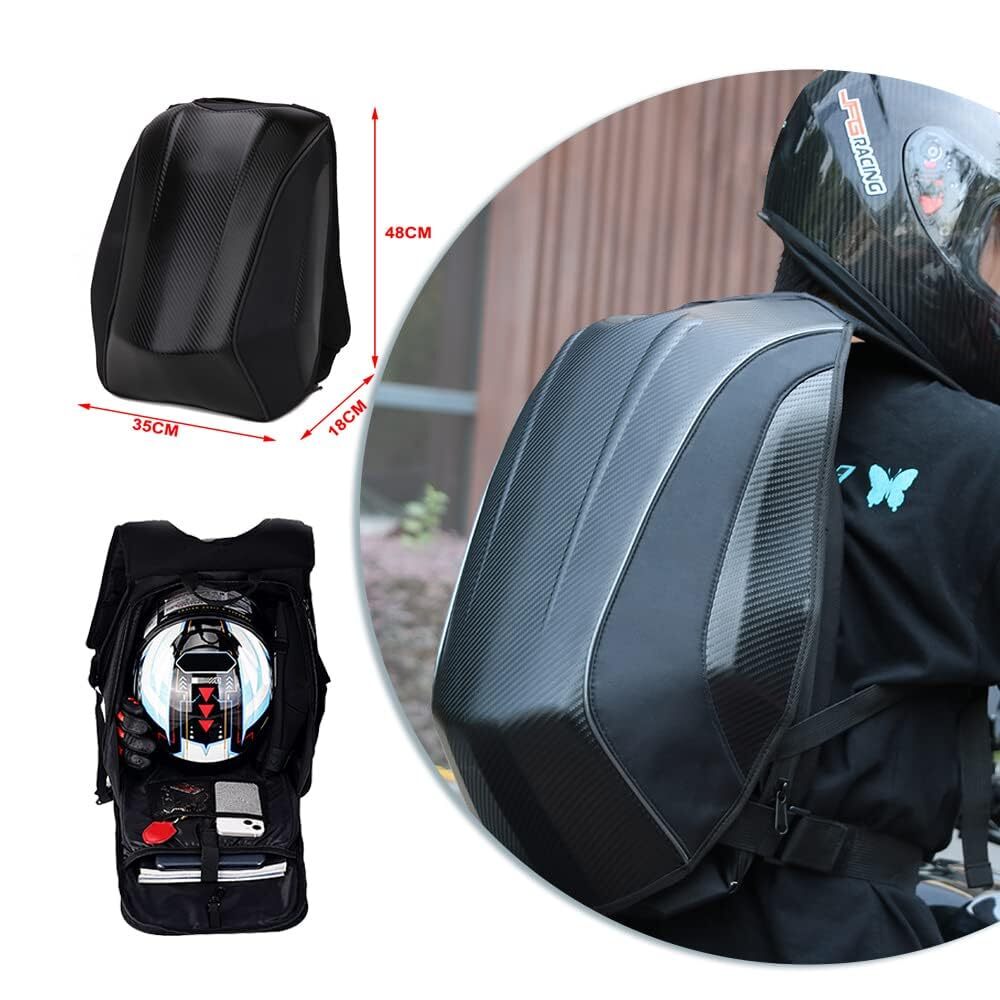 Motorcycle Backpack Hard Shell Carbon Fiber Pattern Waterproof Back Pack Saddleb