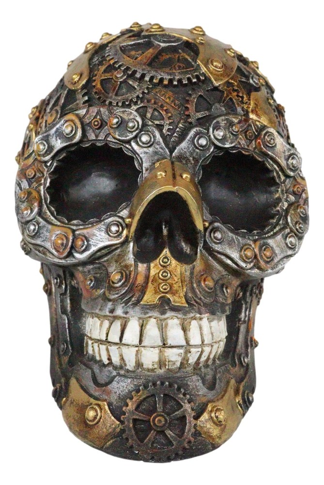 Steampunk Chronosphere Time Machine Geared Clockwork And Chains Skull Figurine