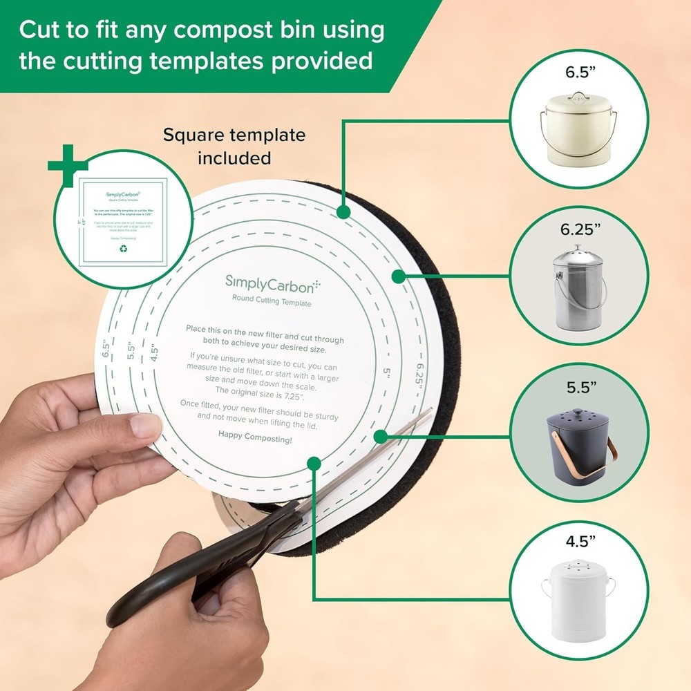 Compost Bin Filters 6 Pack Extra Thick Activated Charcoal Universal Size