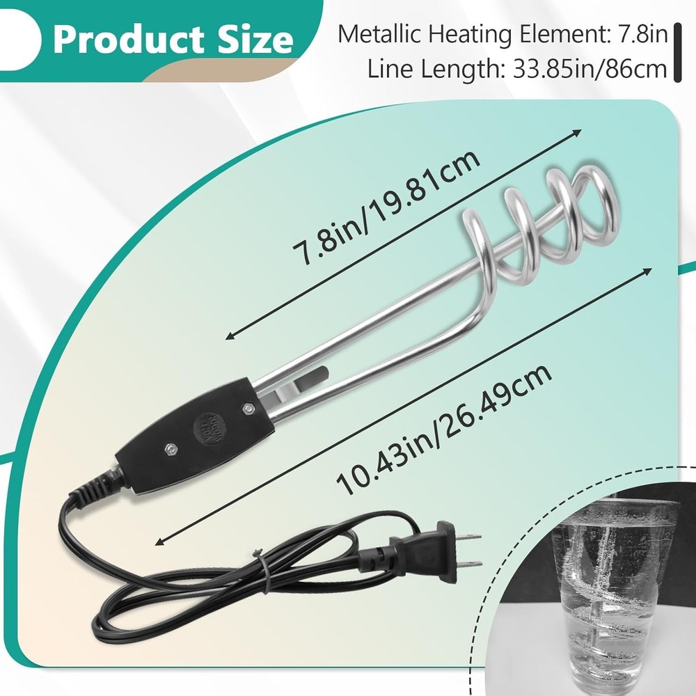 1000W-110V Immersion Water Heater - 10in Immersion Electric Water Heater - Porta