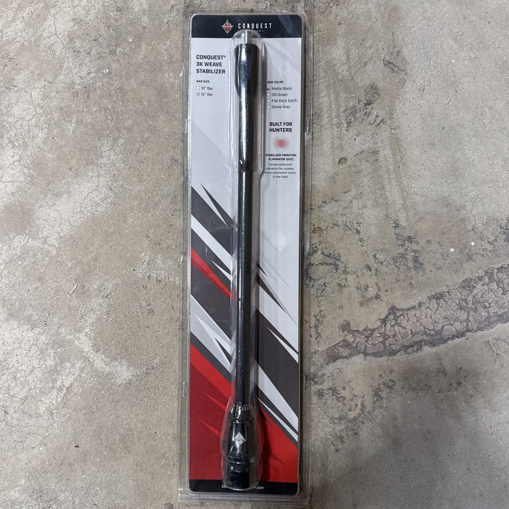 Conquest Archery 3k Carbon Weave Stabilizer 12” Matte Black