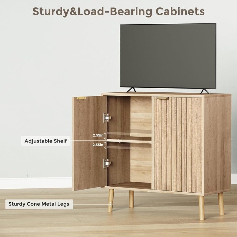 Fluted Storage Cabinet Adjustable Shelves Multifunctional Buffet Sideboard Home