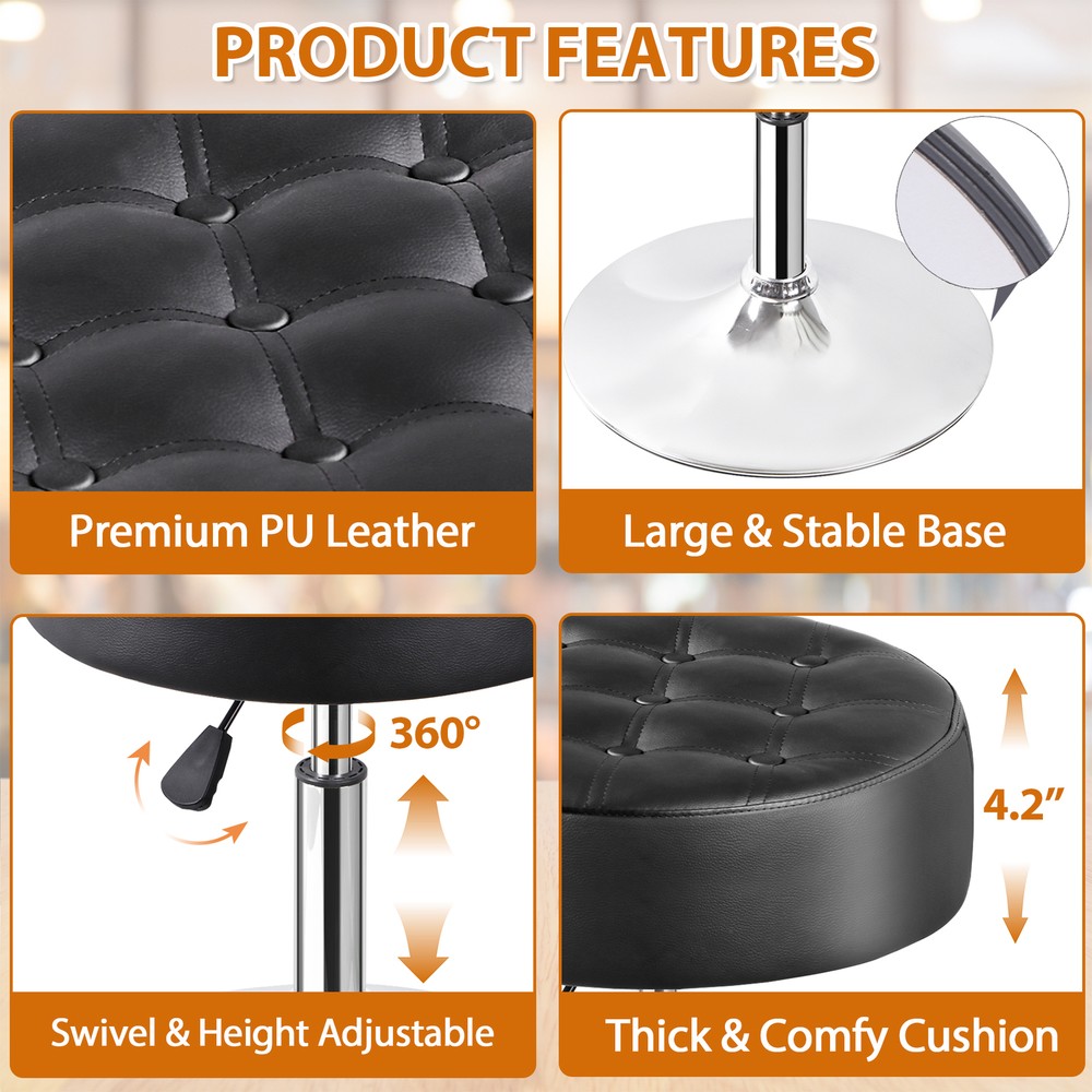 2 PCS Adjustable Vanity Stool 253 Lbs Capacity Ottoman Makeup Stool Chair Black