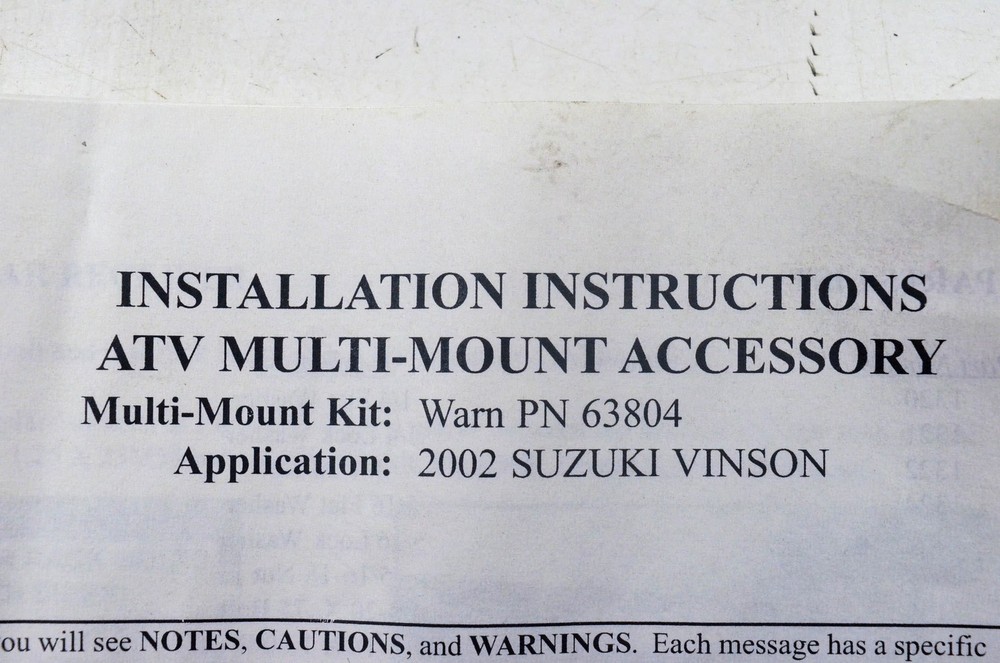 Warn 63804 ATV Multi Mount Accessory Kit NOS