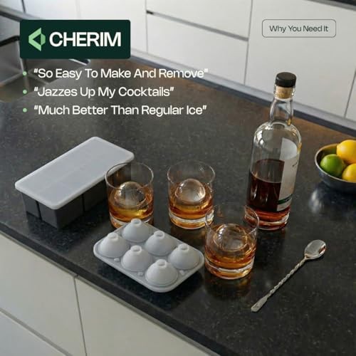 Large Ice Cube & Sphere Mold Set – 6 Whiskey Ice Cubes (2.2") + 6 Ice Spheres