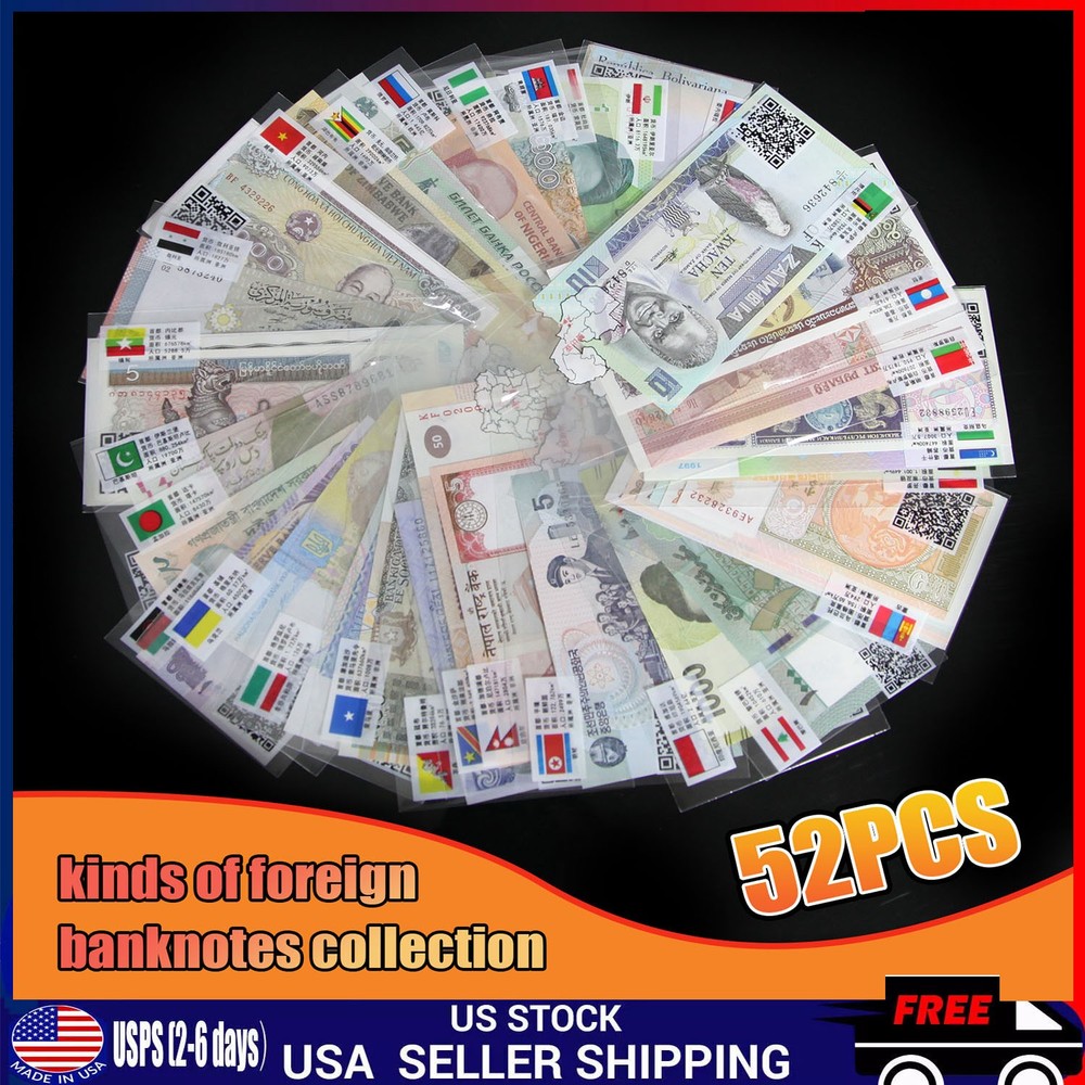 Lot 52 Different Mix World Banknotes From 52 Different Countries UNC Collections