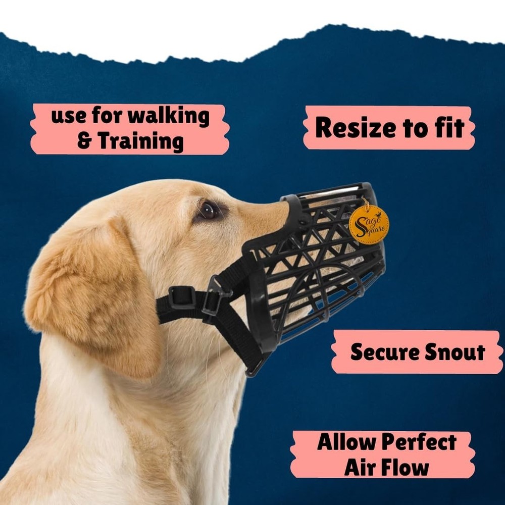 Sage Square Adjustable Strap Muzzle Black Extra Small Medium Dogs Training Walks