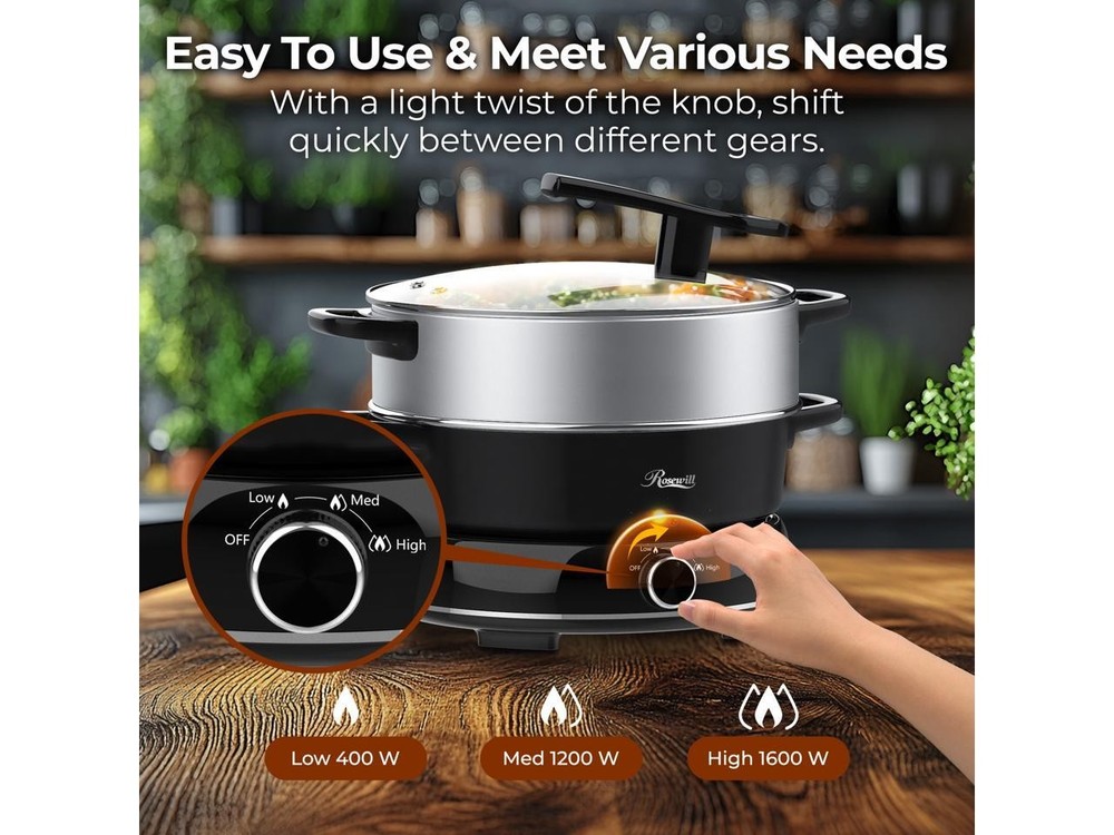 Rosewill 12.7 QT Electric Hot Pot with Multiple Functions, Split Design with 11.