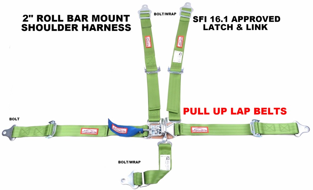 JUNIOR RACING HARNESS SFI 16.1 5 POINT PULL UP LAP BELT LIME GREEN
