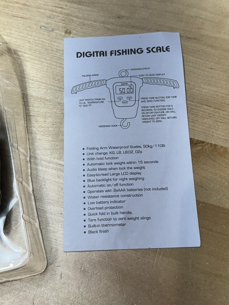 CyberDyer Fish Scale with Backlit LCD Display 110lb Digital Portable Hanging