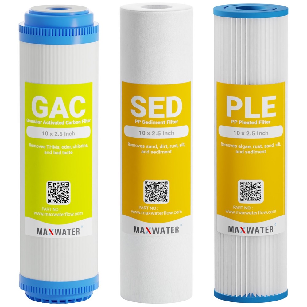 Max Water Whole House Water Filter Replacement Set Pleated + Sediment + GAC