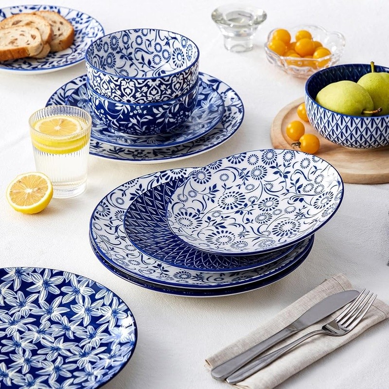 Elegant Porcelain Dinnerware Set Floral Design Durable Stackable Dishwasher Safe