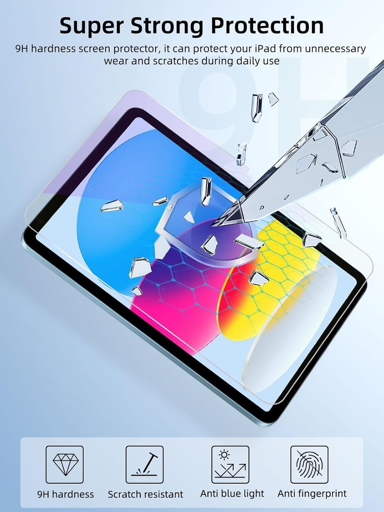 2 Pack Anti Blue Light Screen Protector 9H Hardness for iPad 11th & 10th