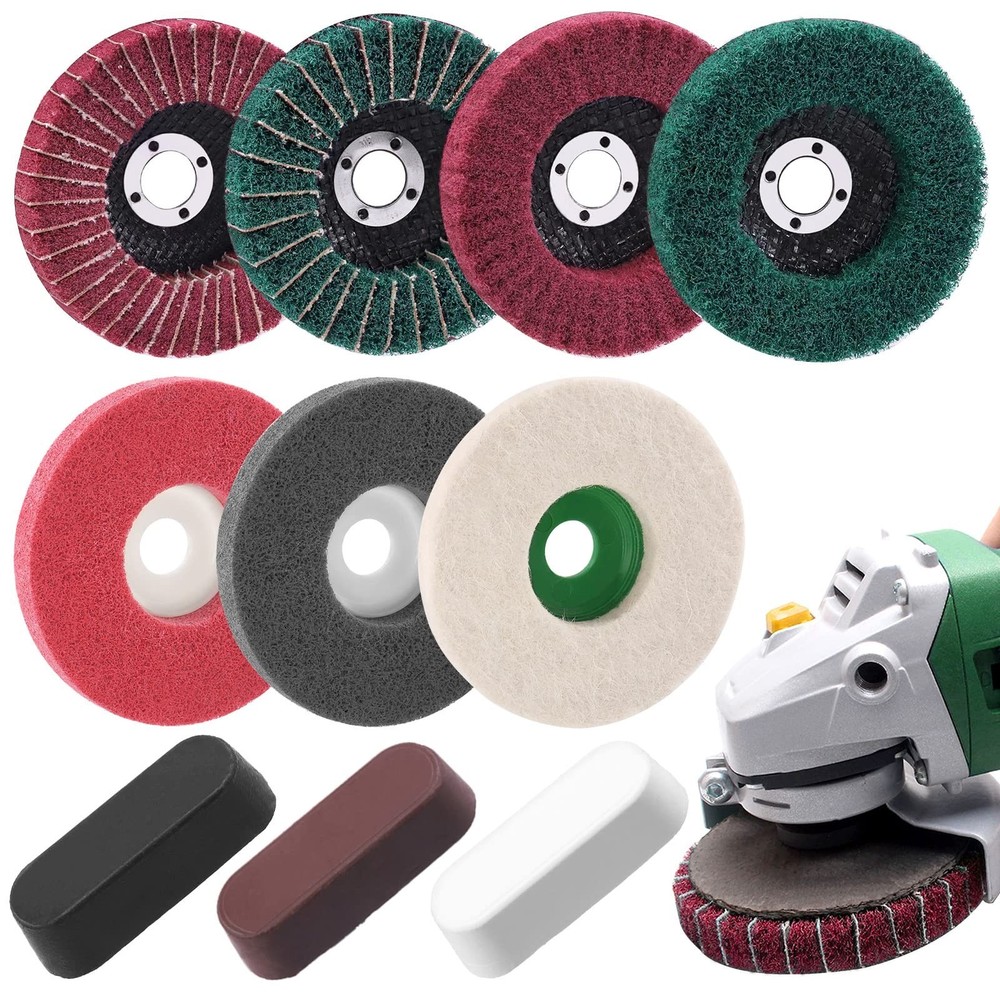 17 Pcs Polishing Buffer Wheels Set - Wool & Nylon Discs + 3 Compounds for Angle